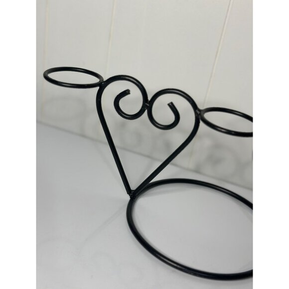 Black Metal 3-Heart Votive Candle Holder Rack 15" Wrought Iron Scroll Decor - Picture 4 of 6